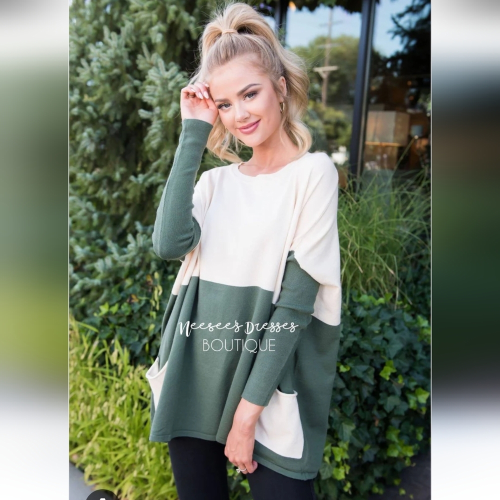 Tea N Rose color block green/cream top